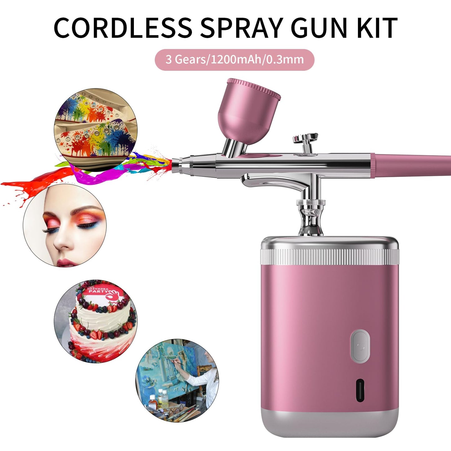 Airbrush Kit 1200ma Airbrush Set with Compressor Portable Airbrush Set for Makeup Cake Decoration Model Painting Nail Art Barber (Pink Single Action)