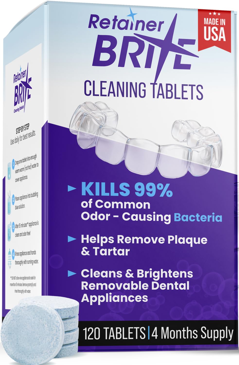 Retainer Brite | Retainer Cleaner Tablets for Invisalign & Mouth Guards - 120 Tablets, 4-Month Supply