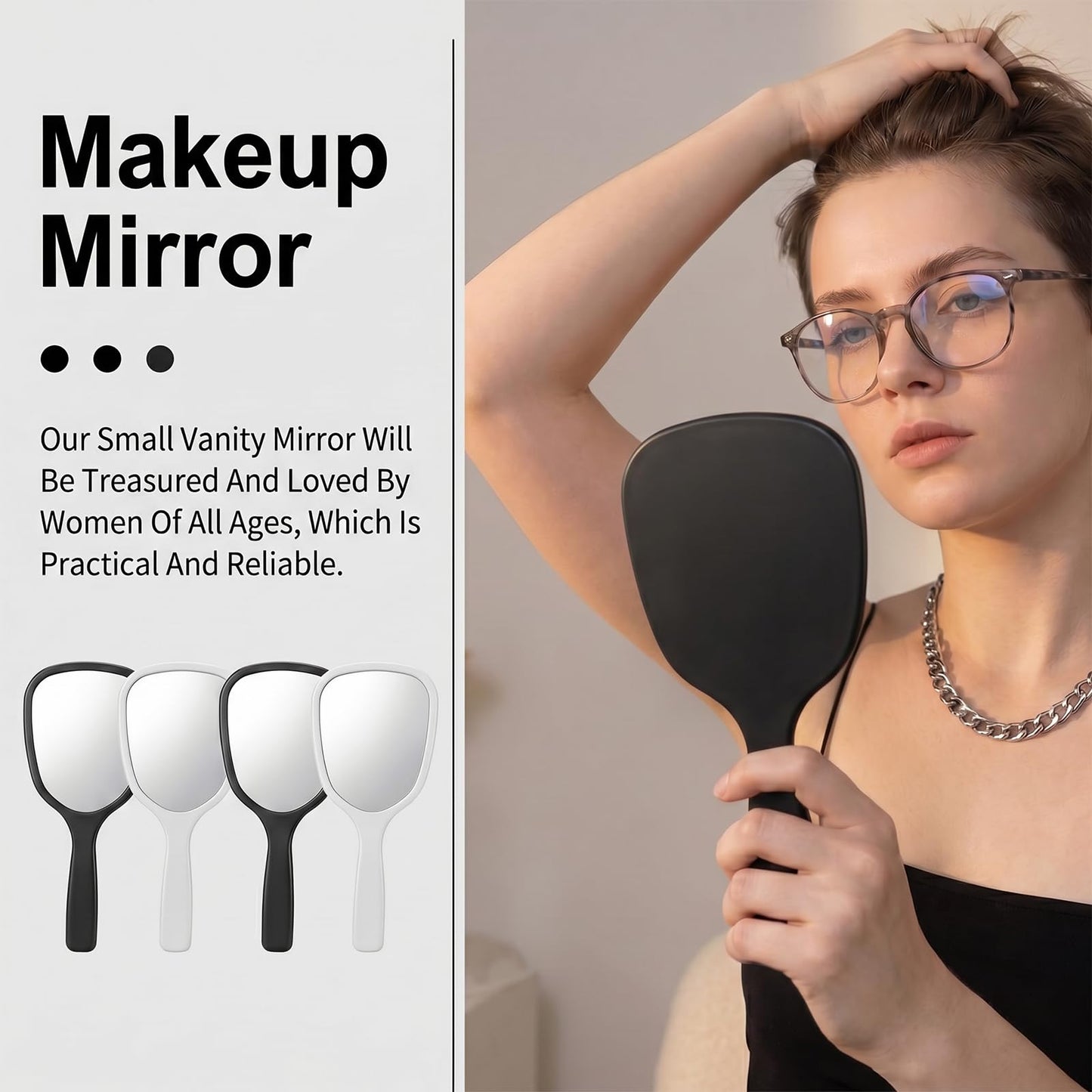 Bruislard 2 Pcs Small Handheld Mirror with Handle Single-Sided Portable Travel Vanity Mirror Personal Handle Mirrors Lightweight Hand Mirrors for Men and Women Makeup(Black,White)