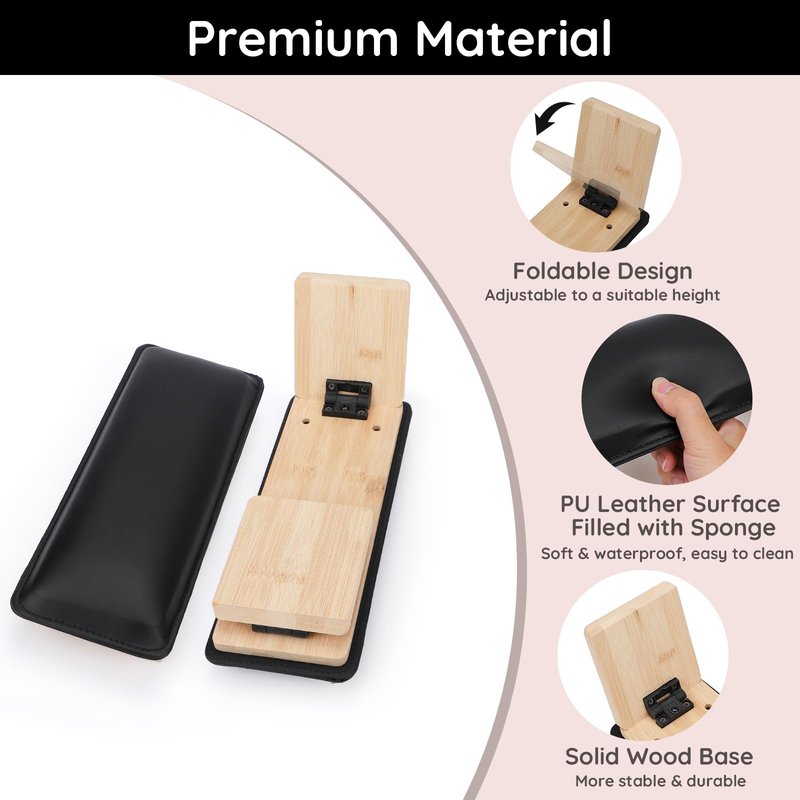 Segbeauty Arm Rest Stand for Nails Tech, Black Wooden PU Leather Nail Arm Rest with Cushion, Professional Manicure Hand Stand Nail Pillow Nails Art Accessories Table for Nail Salon Tech Home Use