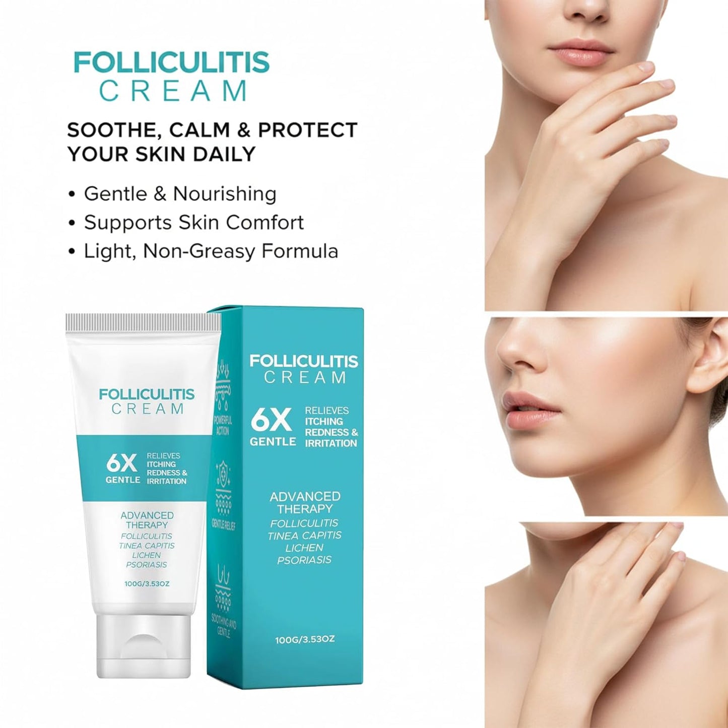 Folliculitis Cream - Cooling Herbal Formula for Scalp, Face & Body | 3.53oz (100g) - Soothes Itchy Skin & Redness