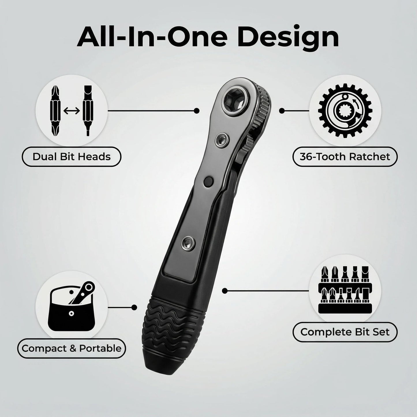 Magnetic Ratchet Screwdriver Reversible Ratcheting Screwdriver Wrench, Bender, Crosshead Cover, Narrow Space Compact for Tight Spaces, DIY/Home/Car Repairs Gift for DIYers, Handymen & Men