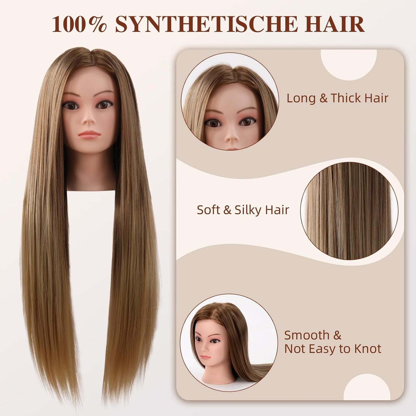 Mannequin Head with Hair - Cosmetology Practice Doll for Hair Styling & Braiding | Includes Table Clamp & DIY Styling Set
