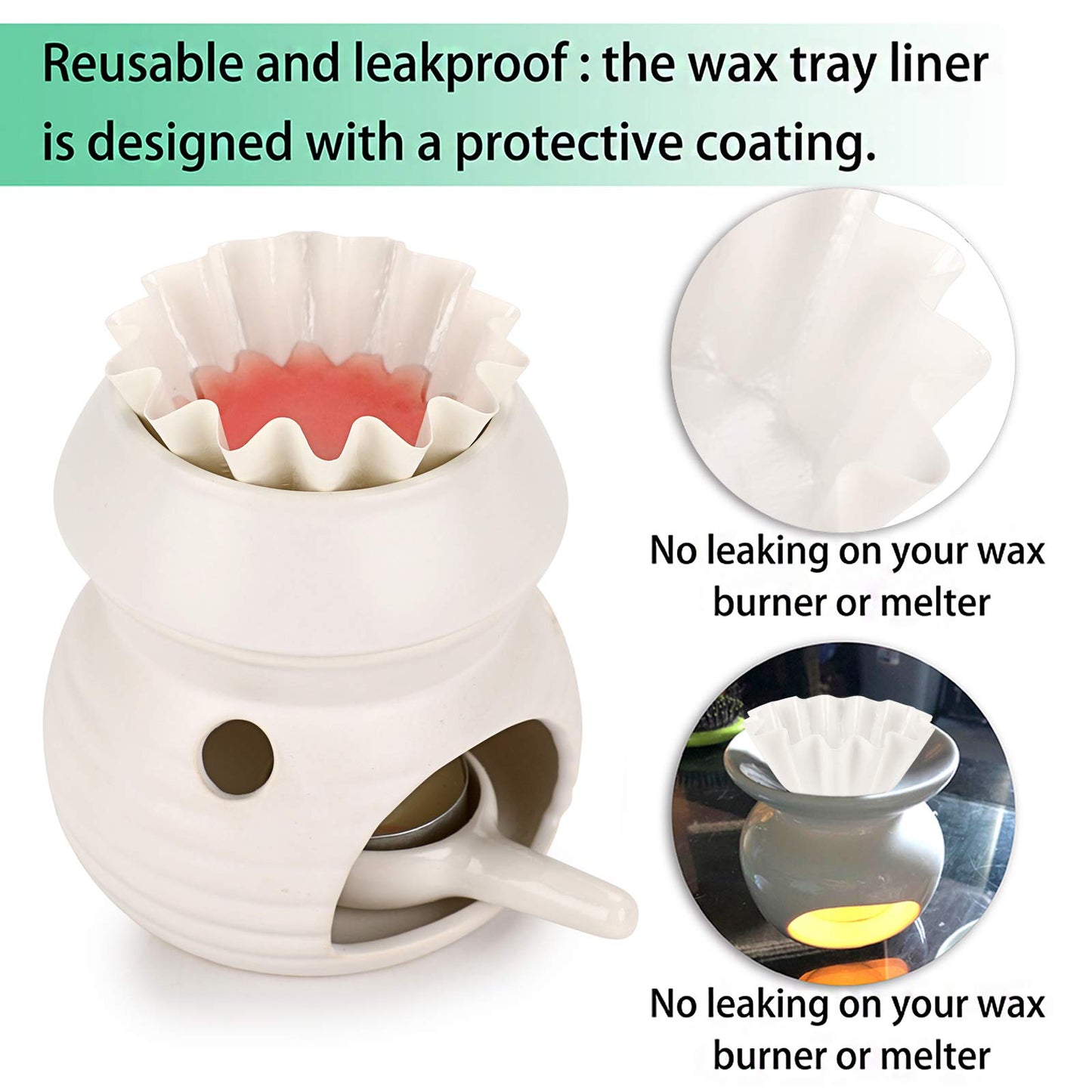 JUXYES Pack of 100 Reusable Wax Melt Warmer Liners Tray, Leakproof Wax Liners Tray for Electric Wax Warmers, Plug in Warmers, Candle Warmer, Wax Melter and Wax Burner