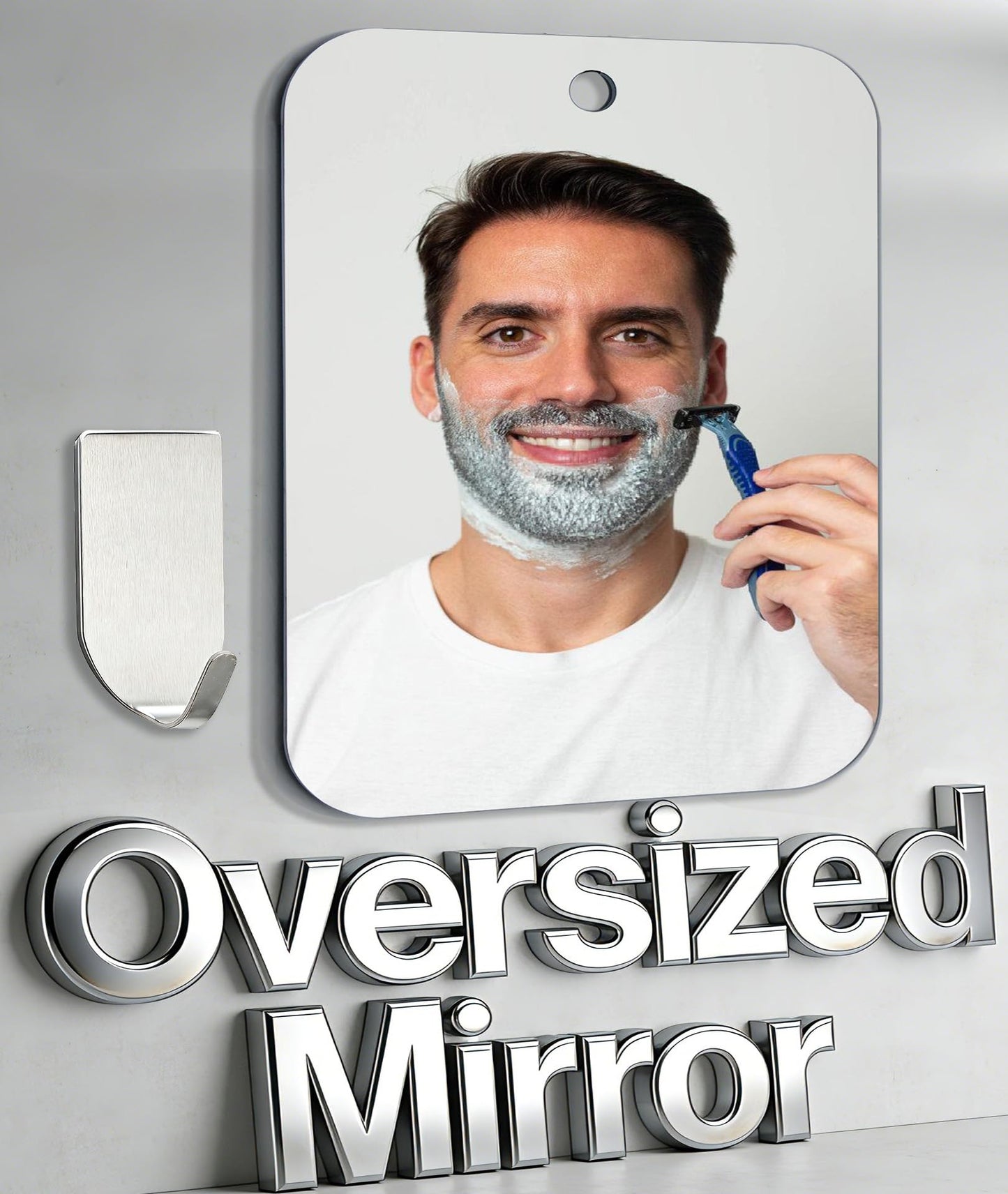 Shower Mirror Fogless for Shaving, (Larger 10 x 8 Inch) Shatterproof Anti Fog Shaving Mirrors Holder NO-Drilling, No Fog Free Waterproof, Small Wall Mounted Bathroom Accessories Hanging Camping Men