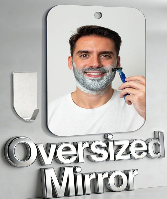 Shower Mirror Fogless for Shaving, (Larger 10 x 8 Inch) Shatterproof Anti Fog Shaving Mirrors Holder NO-Drilling, No Fog Free Waterproof, Small Wall Mounted Bathroom Accessories Hanging Camping Men