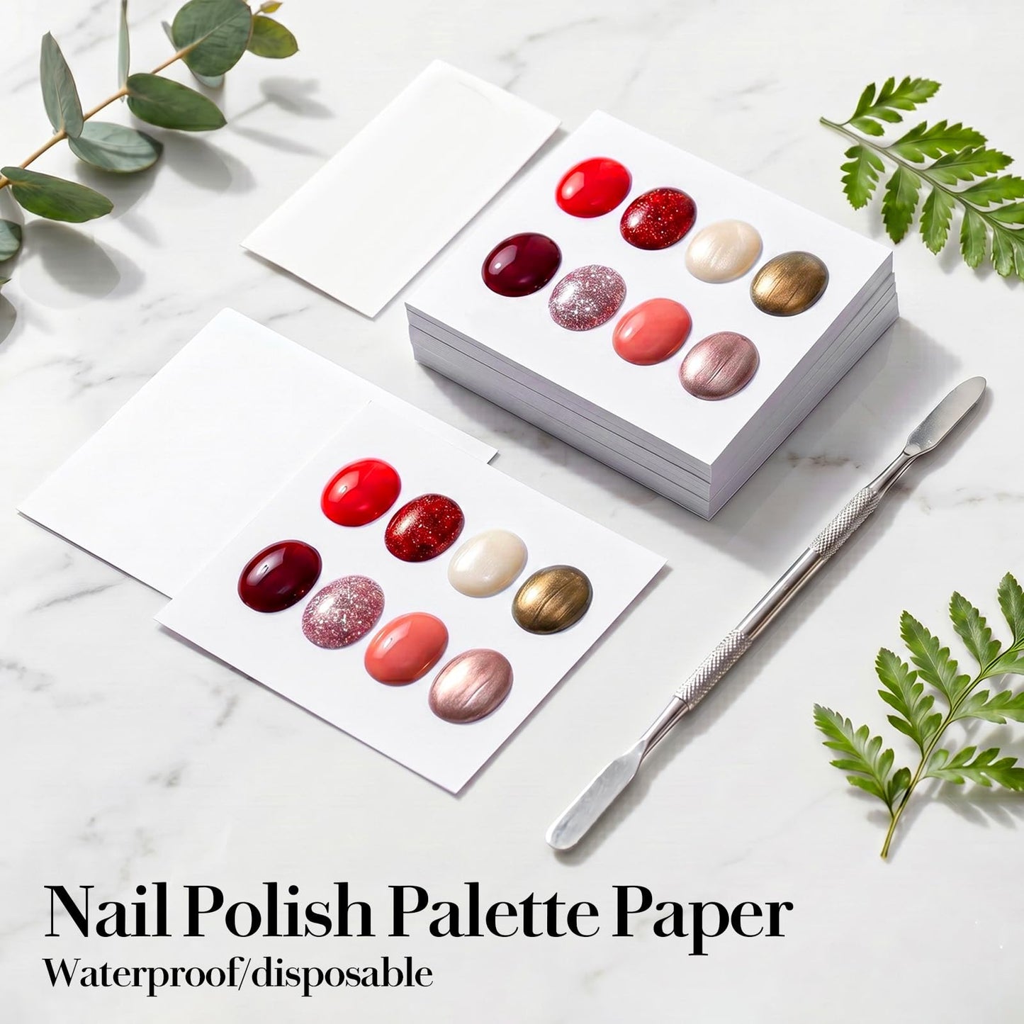 100Pcs Disposable Nail Art Palette Set, 3x3"Disposable Makeup Palette Paper with Nails Palettes Stirring Rod for Professional, DIY Makeup