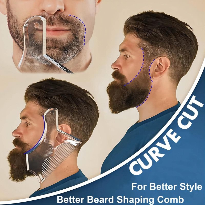 Beard Shaping & Styling Tool with Comb for Perfect line up & Edging for Men's Jaw Cheek/Neck Line, Symmetric/Curve/Step Cut Works with Any Beard Razor Electric Trimmers or Clippers (Clear-2pcs)