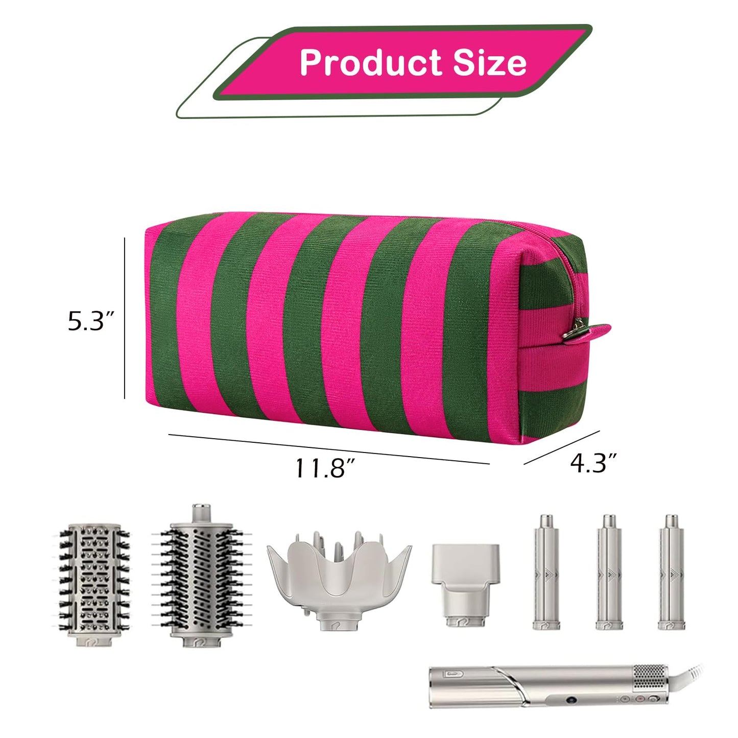 RSRSLEII Striped Hair Tools Travel Bag，Corduroy Hair Dryer Bag, Flat Iron Curling Iron Bag, Aesthetic Foldable Travel Organizer (03Rose Red&Green)