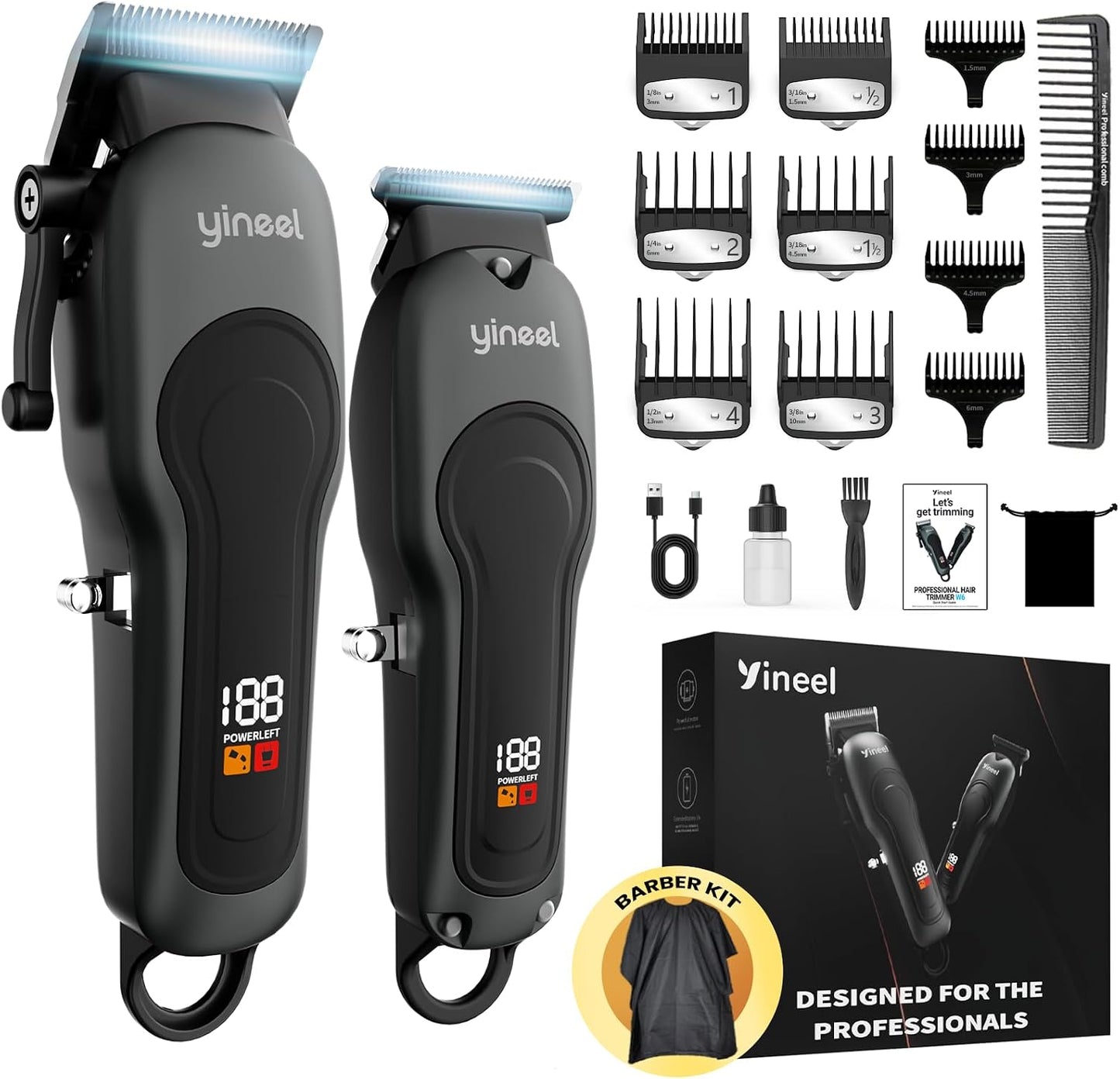 Professional Hair Clippers for Men - Cordless Trimmer Set with LED Display | Super Quiet Hair Cutting Kit