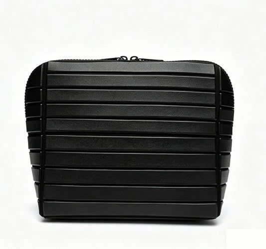 Large Capacity Makeup Bag - Water-Resistant PVC Toiletry Case | Portable Cosmetic Bag with Brush Holder (Black, Medium)