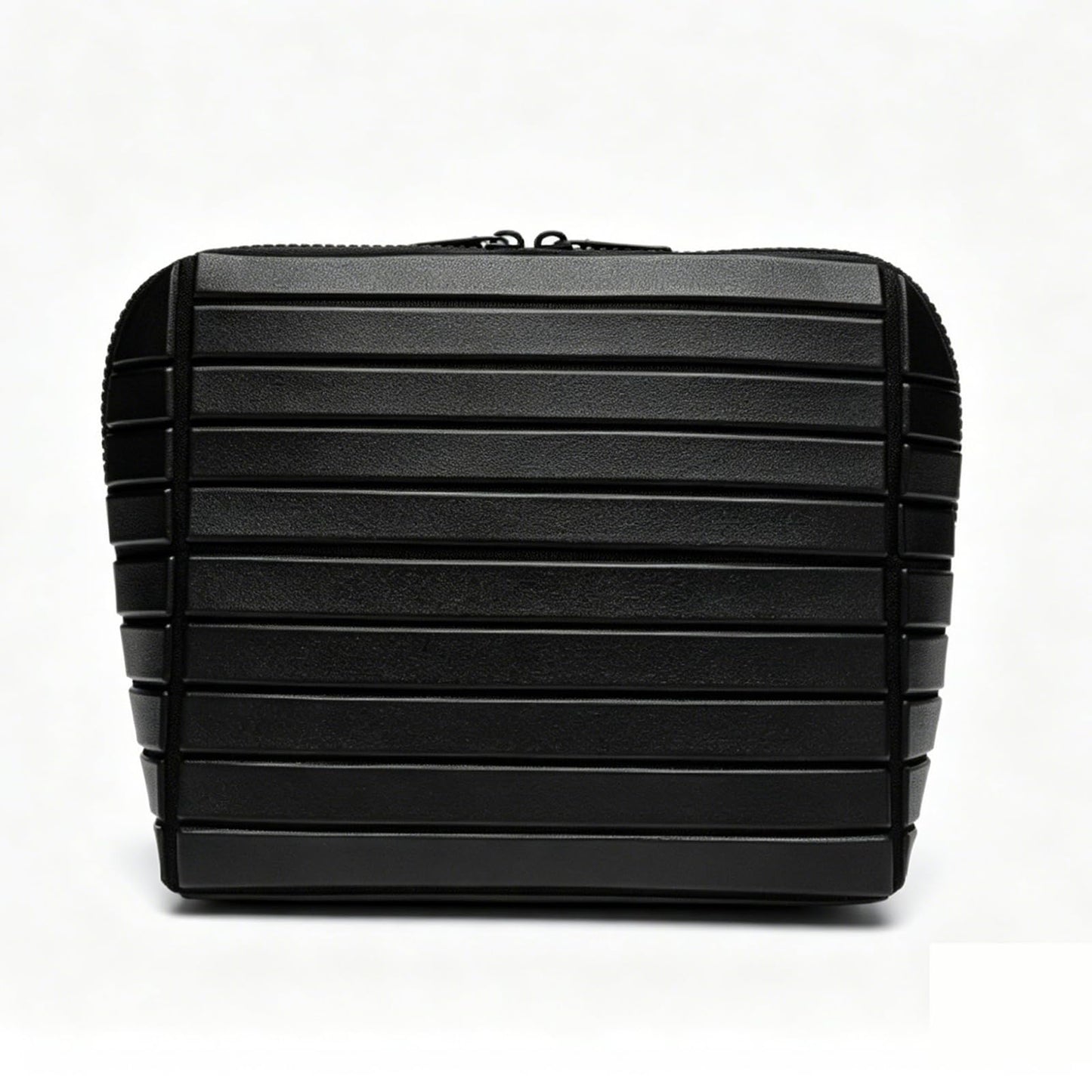 Parallel Traveler Makeup Bag, Large Capacity PVC Toiletry Case, Fold Down Cosmetic Bag with Brush Holder, Water-Resistant & Portable Makeup Bag for Women (Black, Medium)