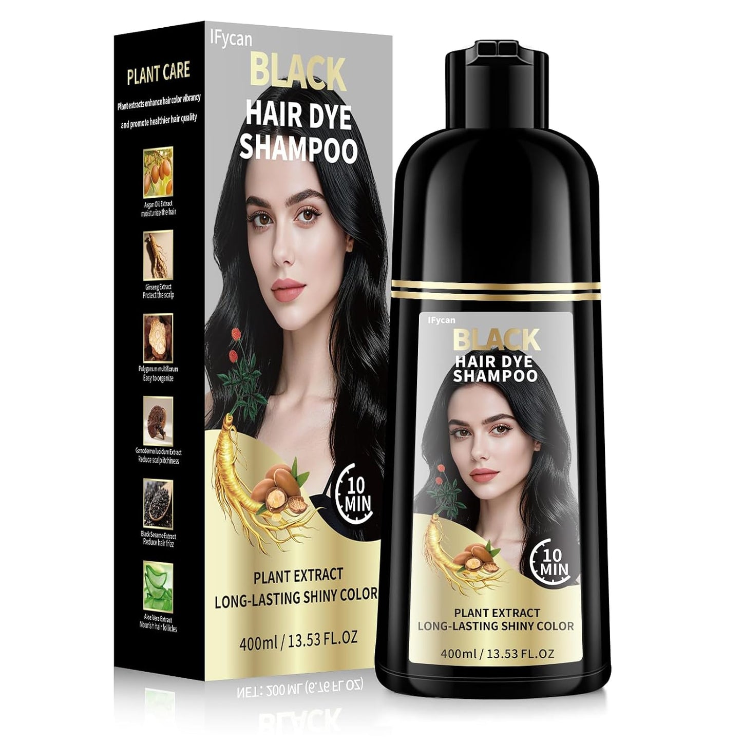 Black Hair Dye Shampoo - 100% Gray Coverage in 10-15 Mins | Herbal Extracts & Ammonia-Free Formula