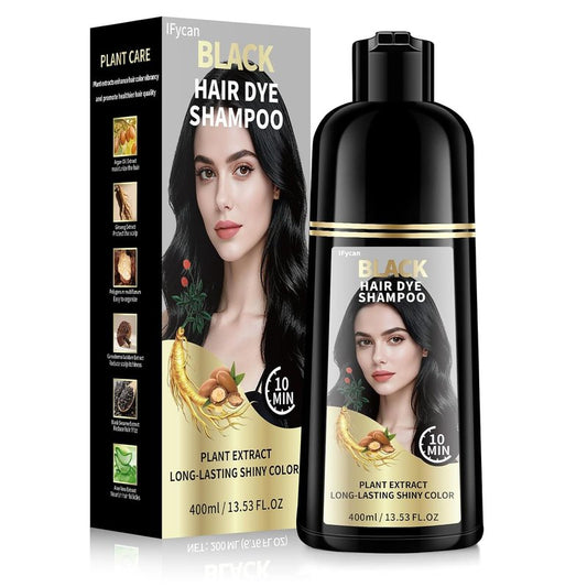 Black Hair Dye Shampoo - 100% Gray Coverage in 10-15 Mins | Herbal Extracts & Ammonia-Free Formula