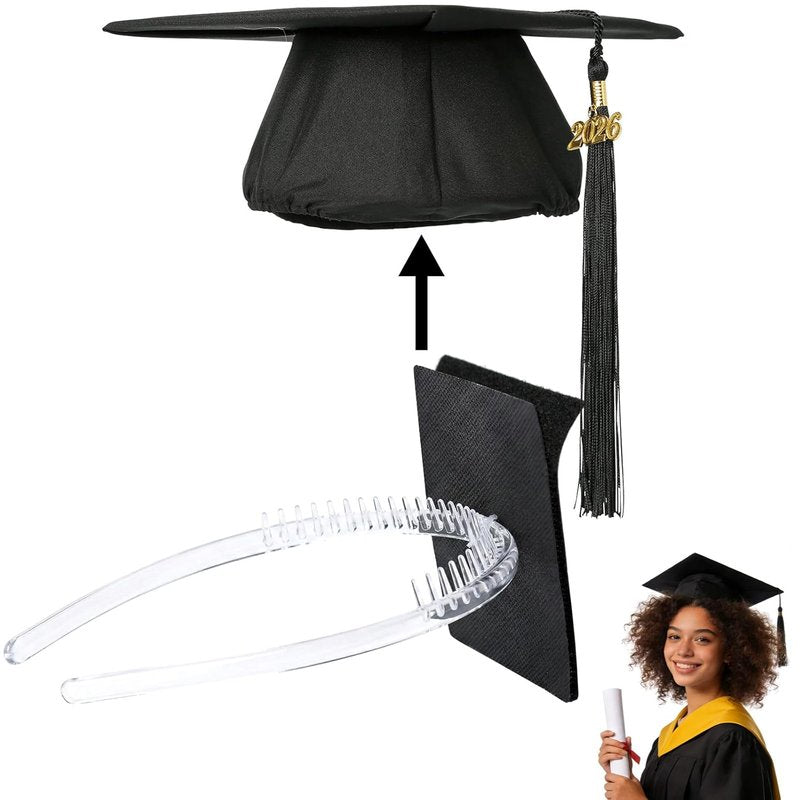Graduation Cap Headband - Super Strong Clear Headband with Hook and Loop Felt | Perfect Gift for Graduates, 1 Pc
