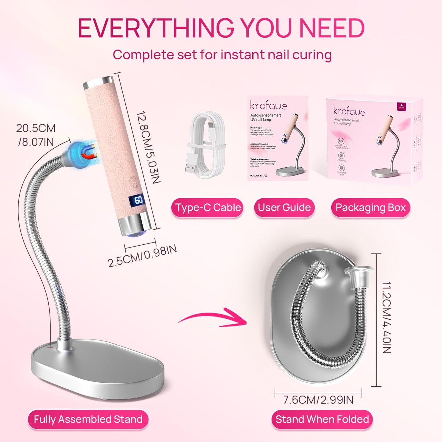 Krofaue Handheld UV Lamp with Auto-Sensor, Rechargeable Flash Cure