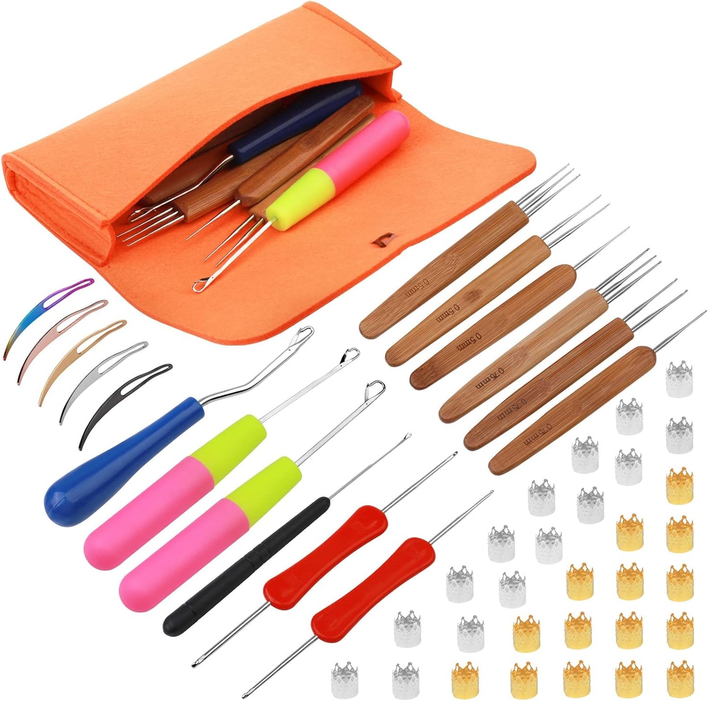Dreadlock Crochet Hook Set - 48 Pcs Crochet Needles with Case | Various Sizes for Hair Braiding