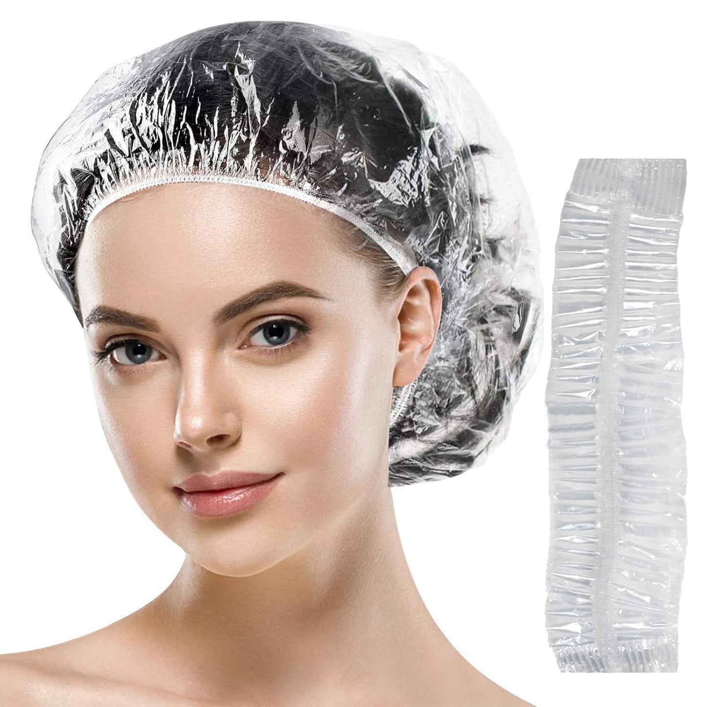 Clear Waterproof Bath Caps for Women - Thick Plastic Hair Cover | Travel Essentials, One Size