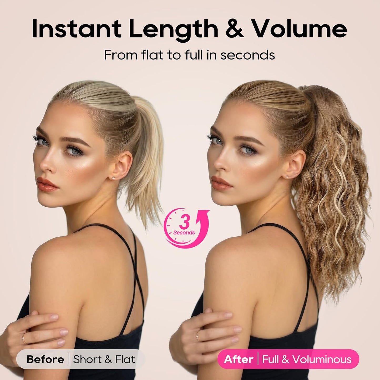REECHO Ponytail Extension - 18 Inch Curly Claw Clip-In Hairpiece for Women | Natural Synthetic Hair - Black Brown