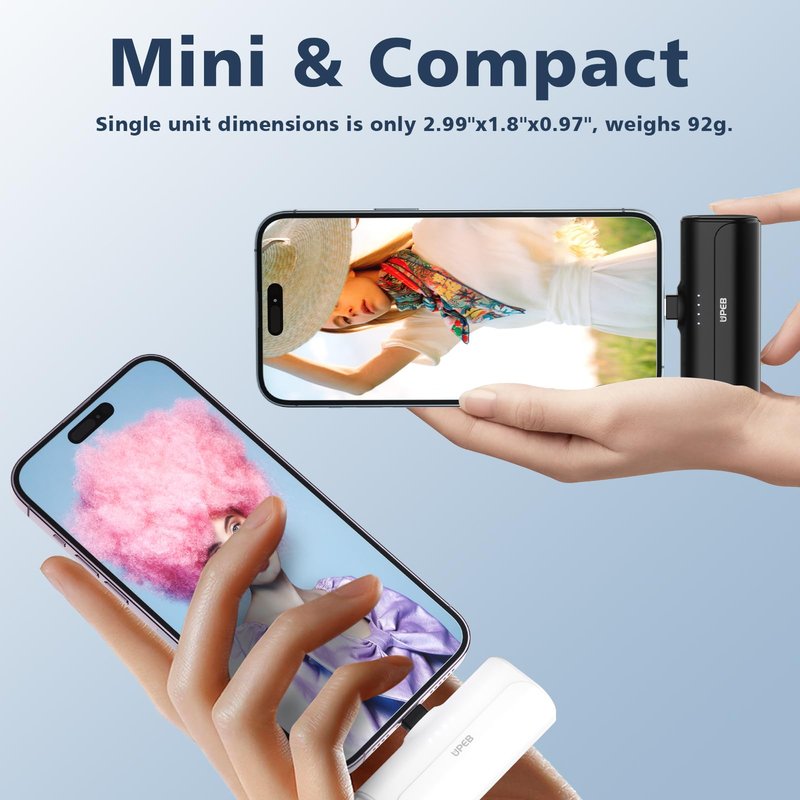 UPEB Small Portable Charger for iPhone 5000mAh 2 Packs with Built in Cable, MFi Certified Compact Power Bank Cordless External Battery Pack for All iPhone Series 14/13/12/11/XR/X/SE/8/7/6 Pro Max