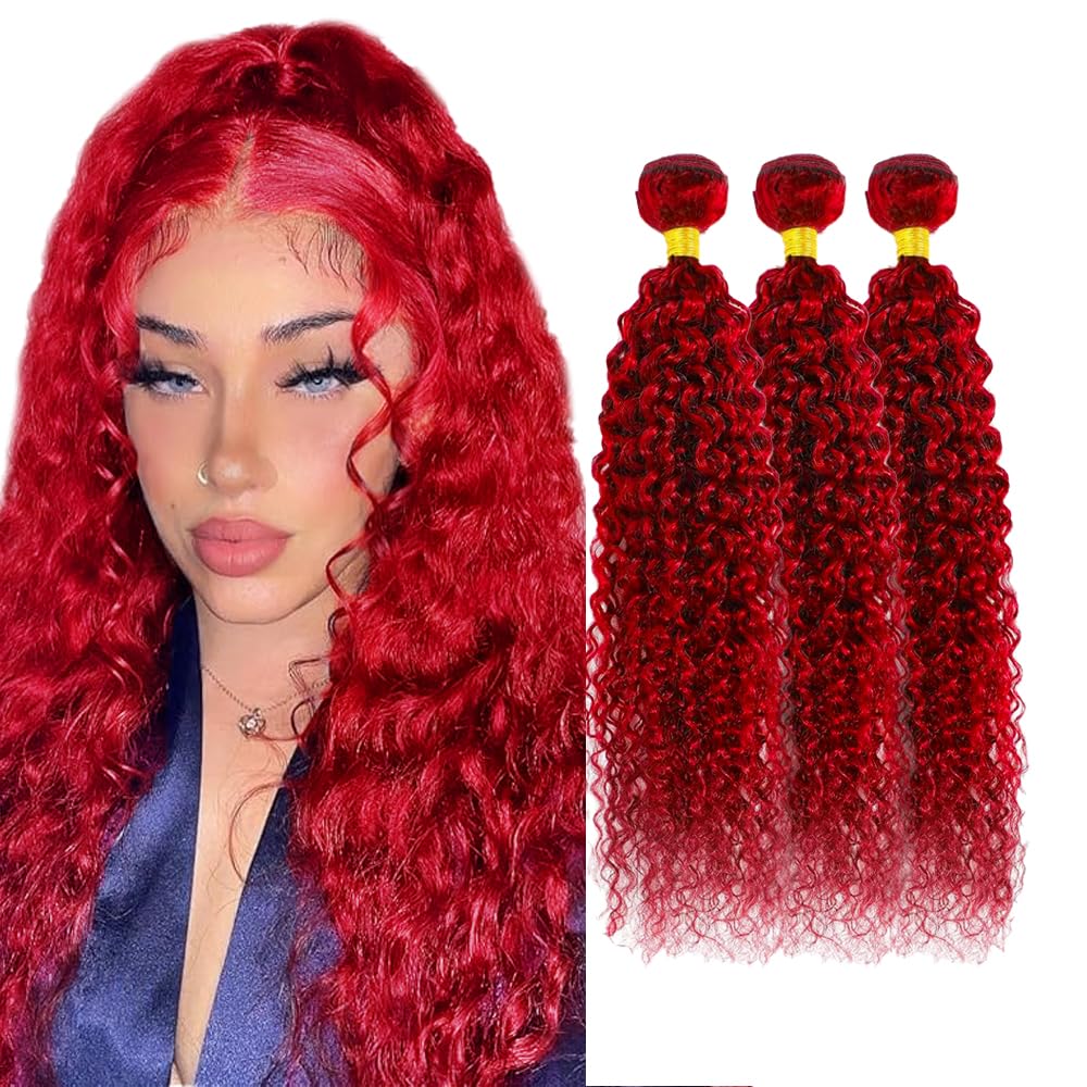 Red Bundles Human Hair Fire Red Kinky Curly Bundles 24 26 28 Inch Unprocessed Virgin Burgundy Kinky Curly Bundle Hair Extensions