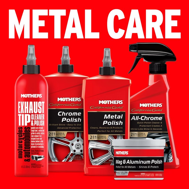 Mothers Mag & Aluminum Polish, 10 oz. – Brilliant Shine, Easy to Use, for All Uncoated & Unplated Metals Including Aluminum Wheels, Stainless Steel Trim and Exhaust Tips, Brass & More (05101)