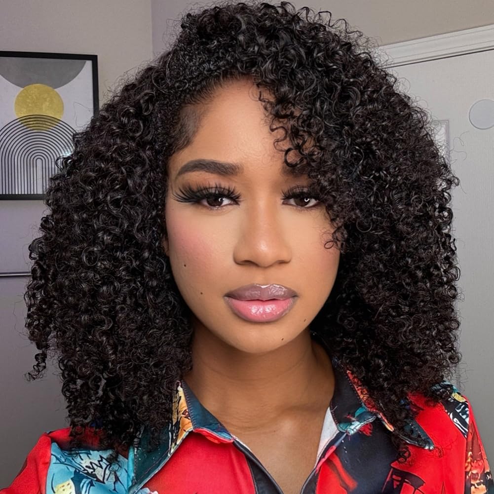 Kinky Curly Half Wig - 200 Density Human Hair | 18-Inch Seamless Drawstring Wig for Women