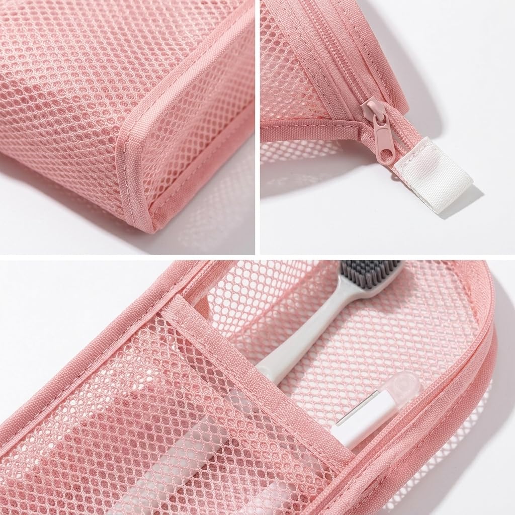 GWZTIO 2 PCS Standing Toiletry Bag, White and Pink Color,Standing Travel Toiletry Bag with Organized Compartments for Efficient Packing and Easy Access
