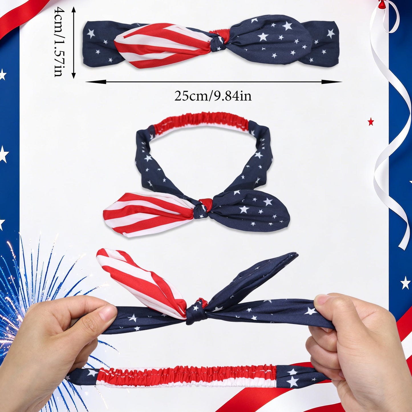 STGDAK 4th of July Headbands American Flag Head Bands Patriotic Hair Band Knotted Bow Turban Elastic Red White Blue Hair Accessories For Women Independence Day Party