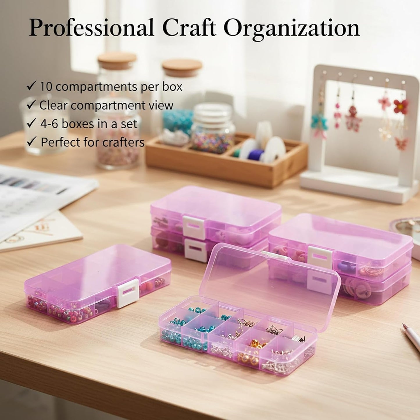 Stackable Storage Box Set - 15-Grid Desktop Organizer for Crafts, Hardware & Small Parts | Large Capacity