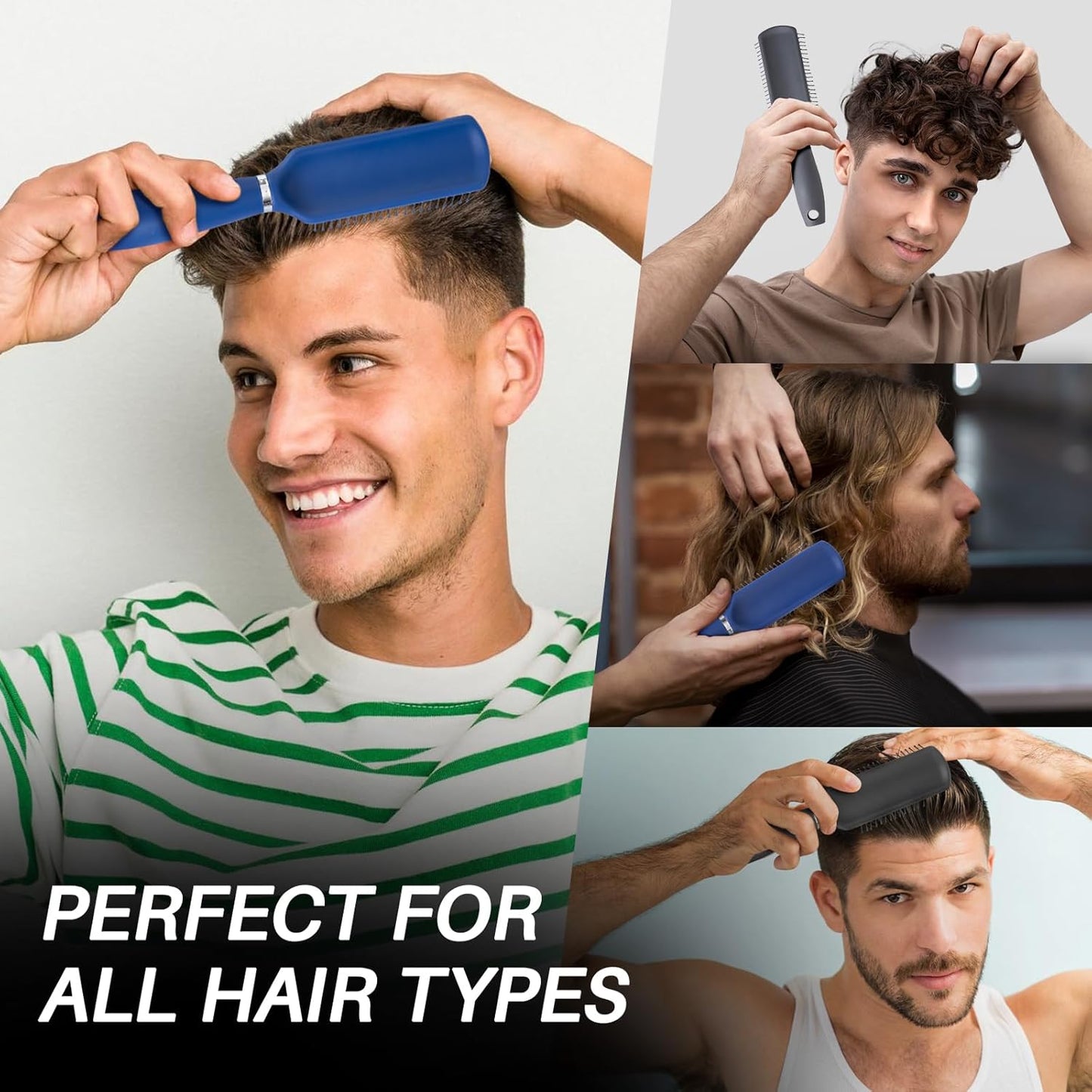 Hair Brush for Men - Detangler Styling Brush with Nylon Bristles | Gray, Ideal for Wet & Dry Hair
