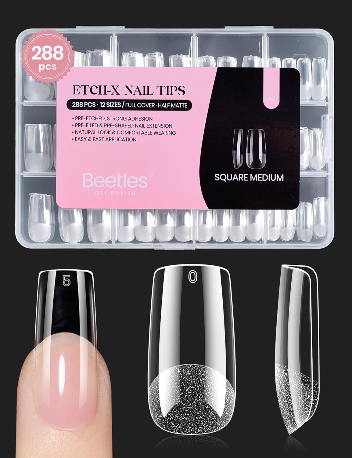 Almond Nail Tips - 288 PCS Clear Full Cover Pre-Shaped Gel Extensions for Nail Art | 12 Sizes Available