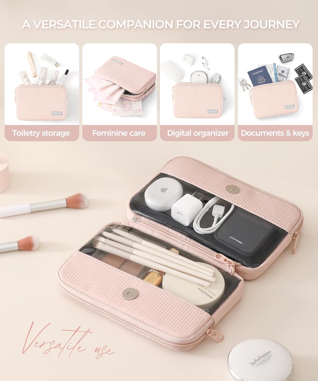 Preppy Makeup Bag - Double Detachable Cosmetic Organizer | Clear Portable Travel Pouch for Beauty & Tech Essentials