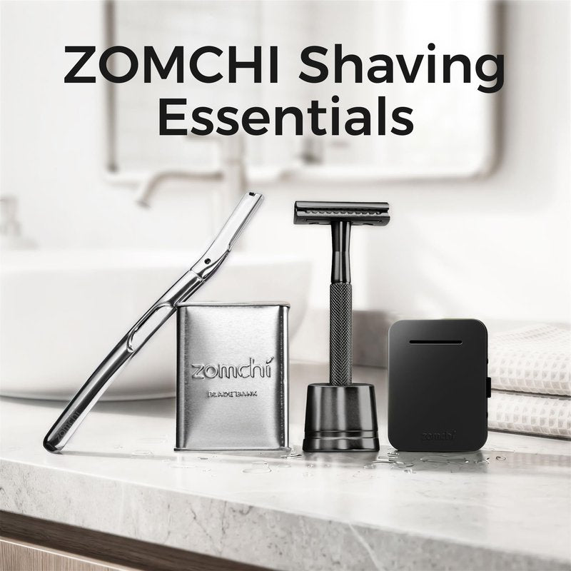 ZOMCHI Safety Razor for Men with 5 Double Edge Safety Razor Blades, One Blade Safety Razor, Metal Razor Zero Waste – Black