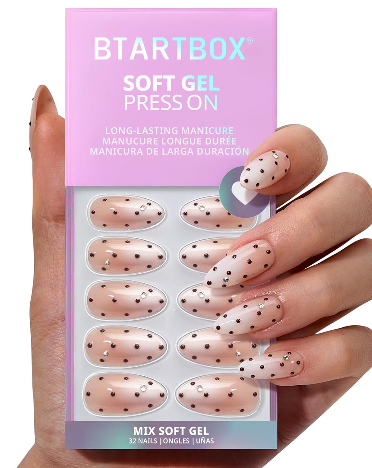 Press On Nails - 3D Butterfly French Tip Almond Design | Opaque Soft Gel, 16 Sizes, 32 Nail Kit