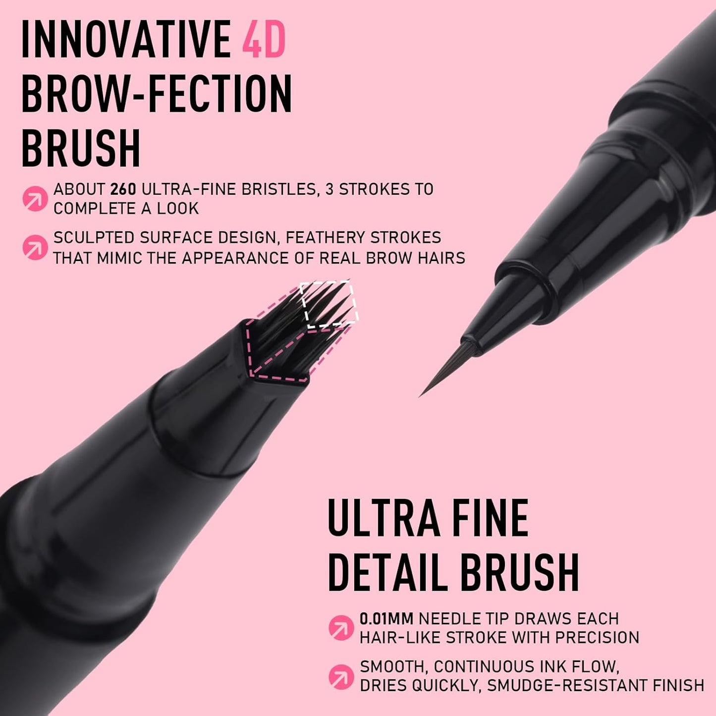 Dual Ended Microblading Eyebrow Pen - 2 in 1 Liquid Pencil with Angled Brush & Detail Tip for Natural Brows | Long-Lasting Brown