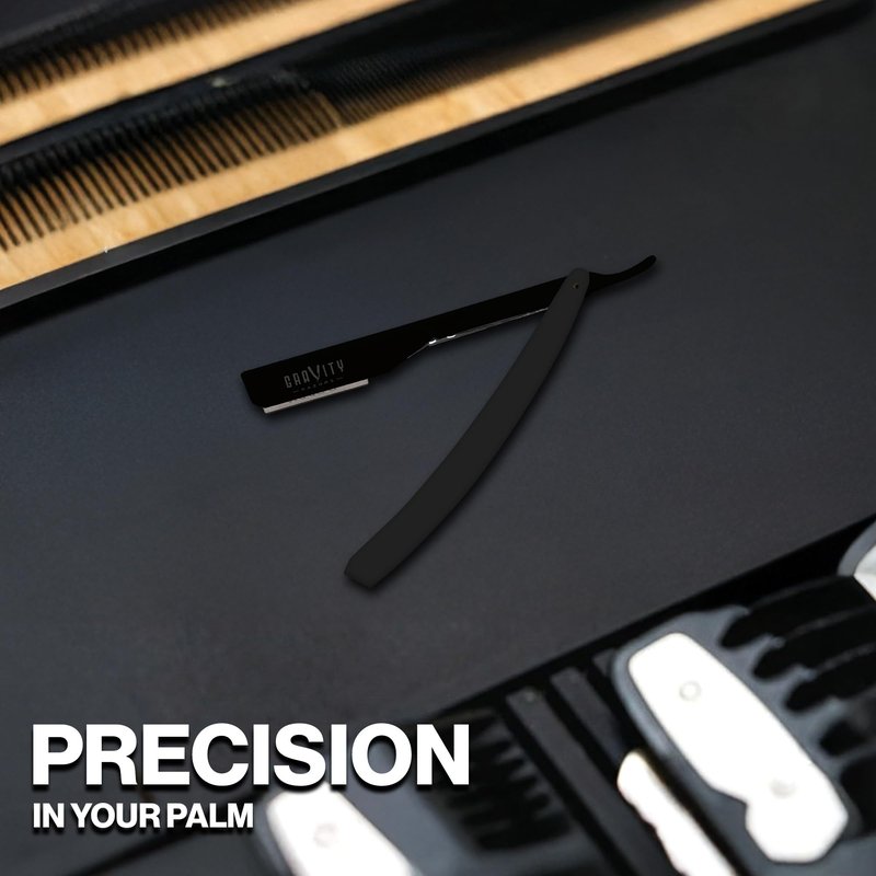 GRAVITY RAZORS Professional Straight Razor Kit – Minimal Exposure, Includes 10 Premium Blades, 0.5mm Exposed, Black