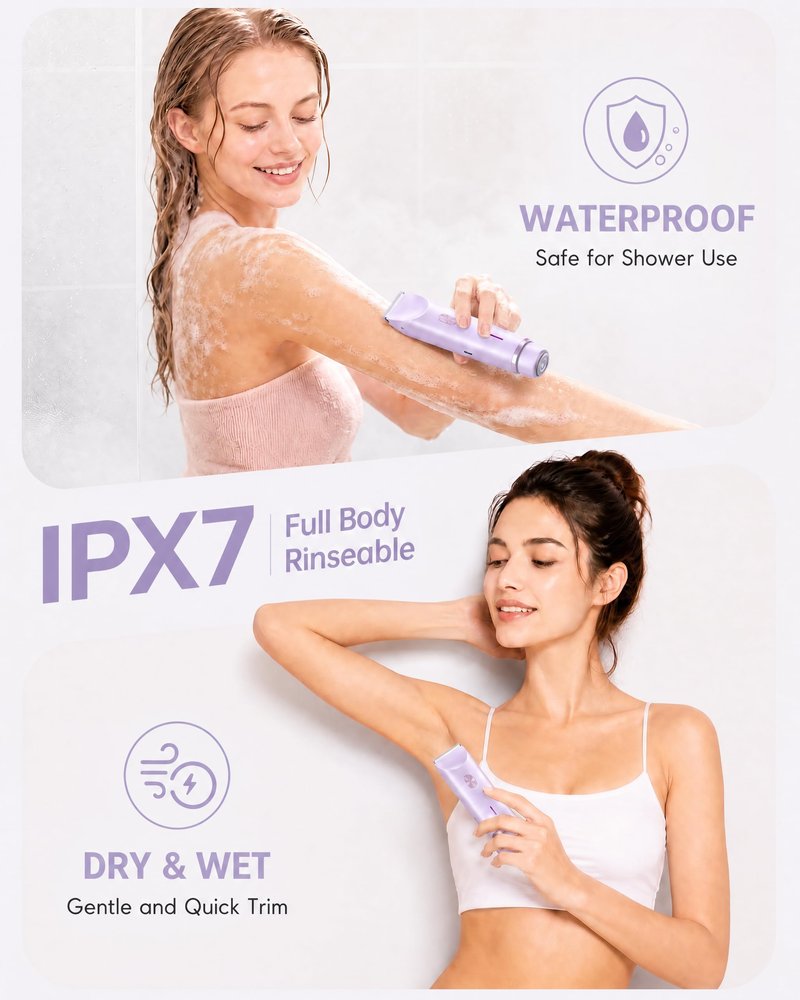 AIOOTISU Painless Bikini Trimmer for Women - 2-in-1 Electric Shaver for Sensitive Skin, No Nick No Cut, Waterproof & Rechargeable, Dual Head Razor for Bikini, Face & Body