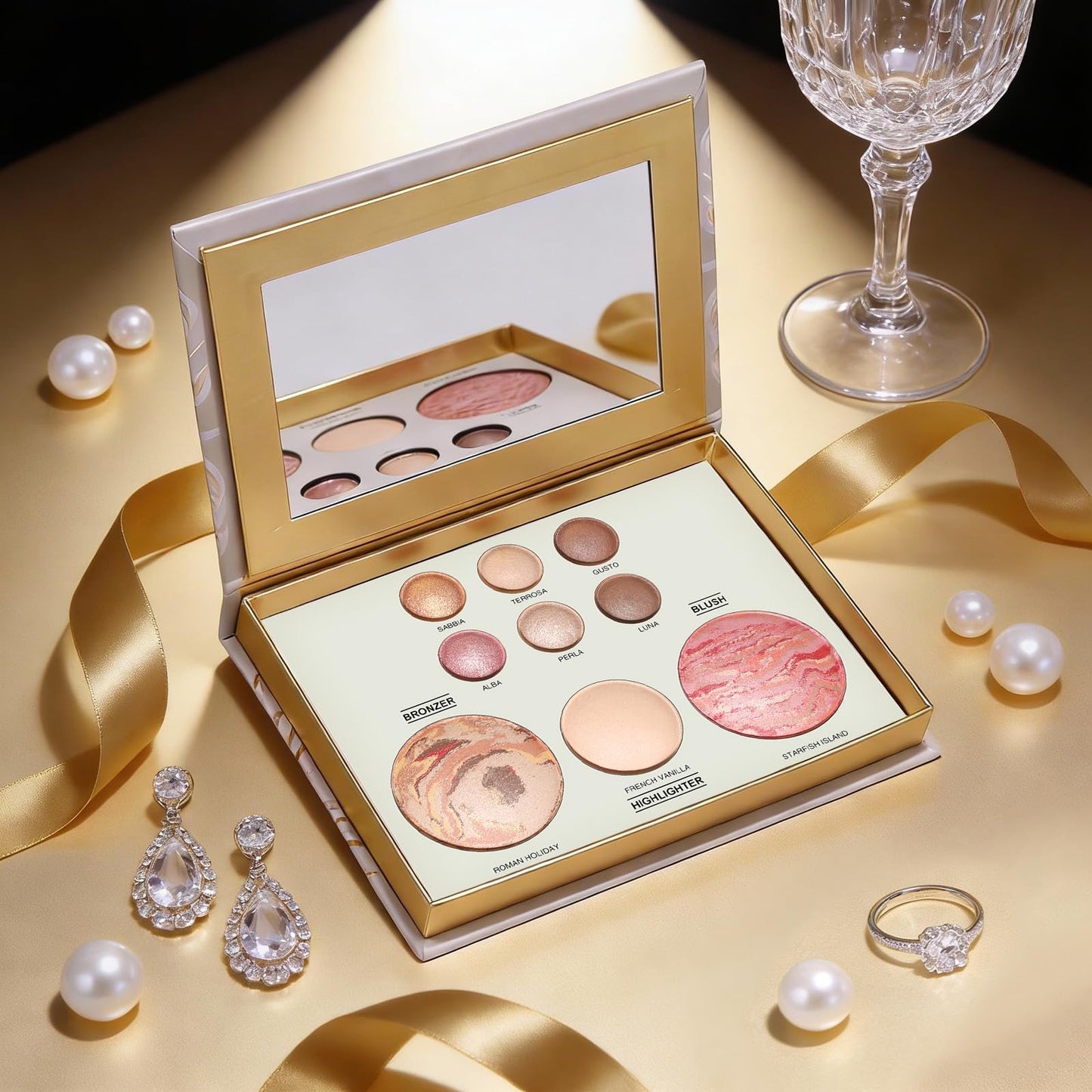 All in One Baked Makeup Face Palette, Includes 6 Eyeshadows, Bronzer, Blush, and Highlighter, Blush and Bronzer Palette, Shimmer & Matte Shades, Long-Lasting Pigmented Powder, Full Size Makeup Set