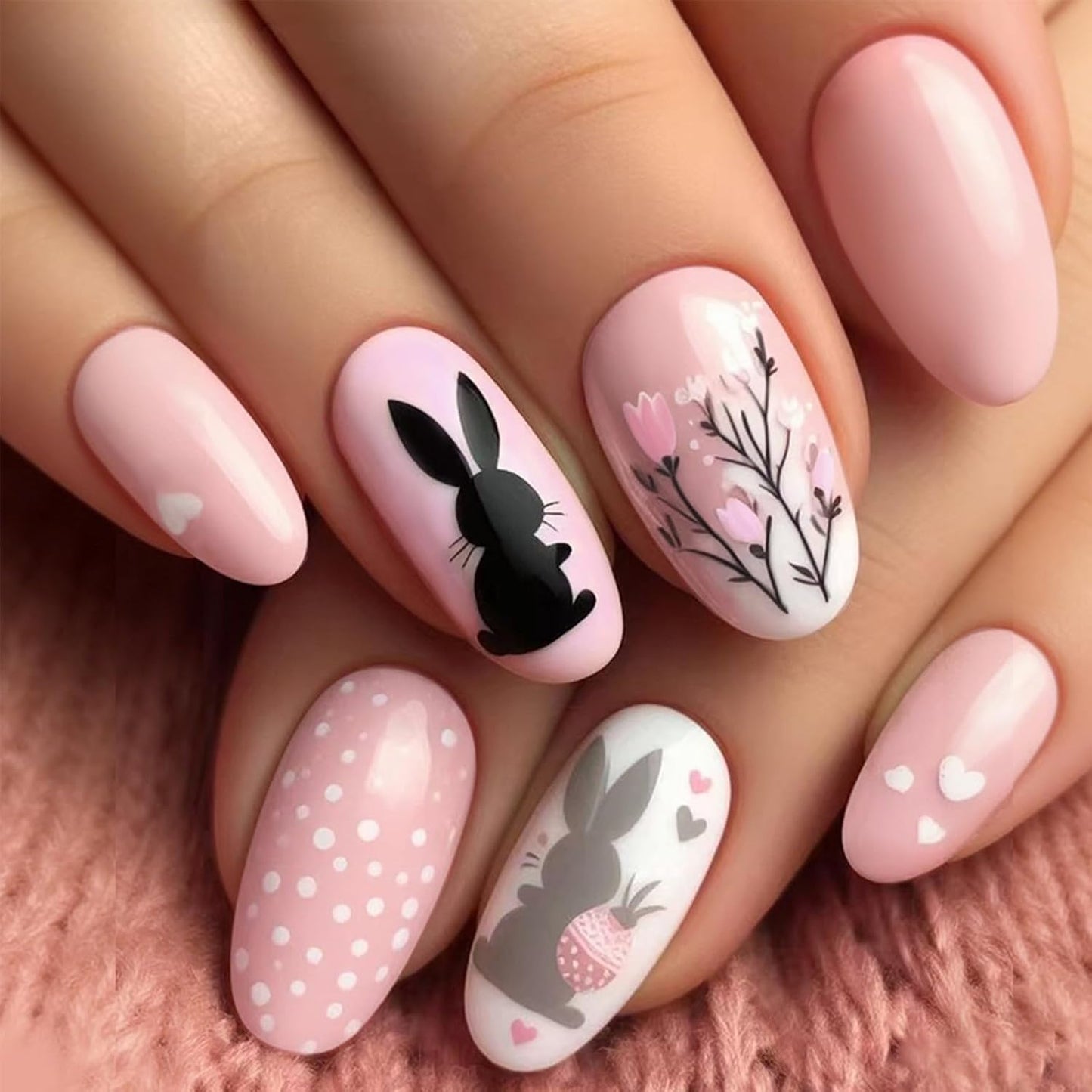 Colorful Gradient Press-On Nails - Medium Almond Summer Sunset | Reusable Glossy Full Cover 24 Pcs with Adhesive Stickers