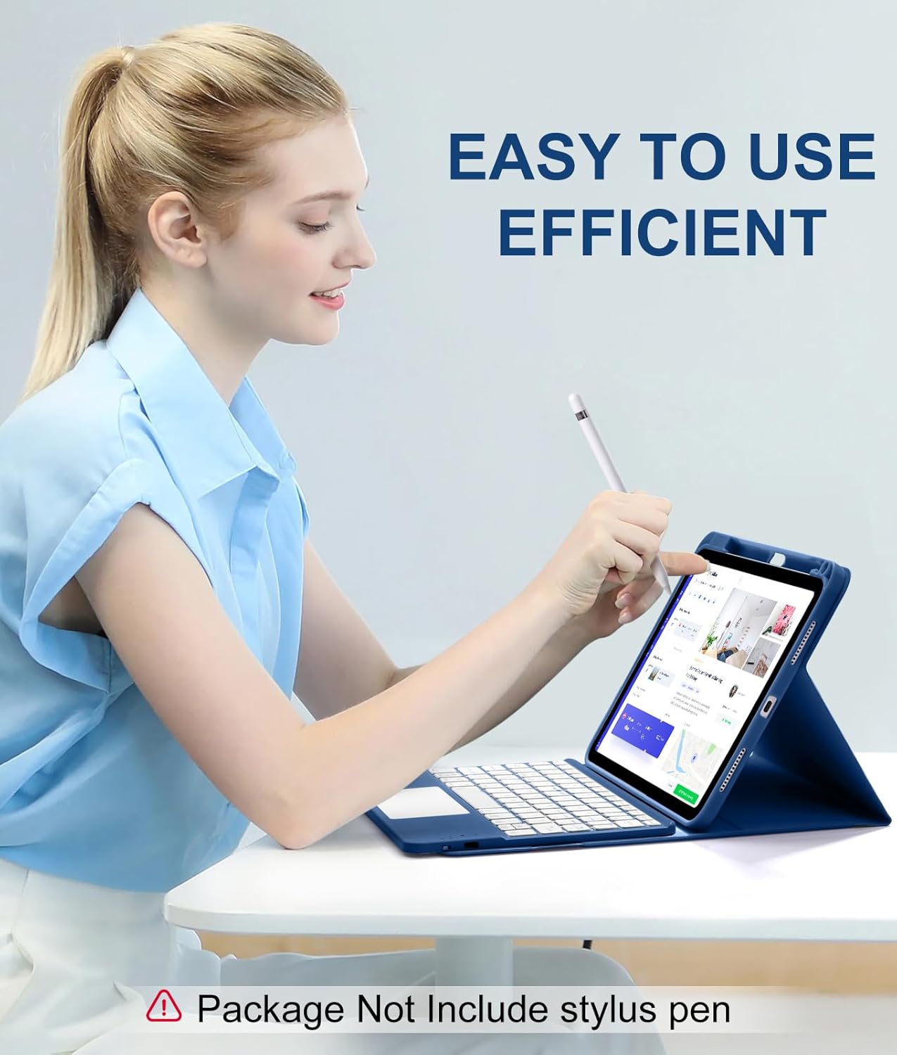 iPad 11th & 10th Gen Case with Keyboard - Folio Cover, Pencil Holder, Multi-Touch Trackpad, 7 Color Backlit | Navy Blue