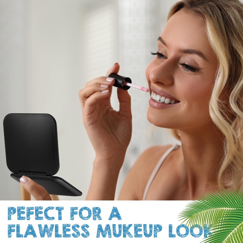 Geetery Travel Compact Magnifying Mirror with Tweezers, 1X/15X Magnification, 3.35'' x 3.35'' Pocket Size, Folding Makeup Mirror, Portable for Travel and Purses (Black)