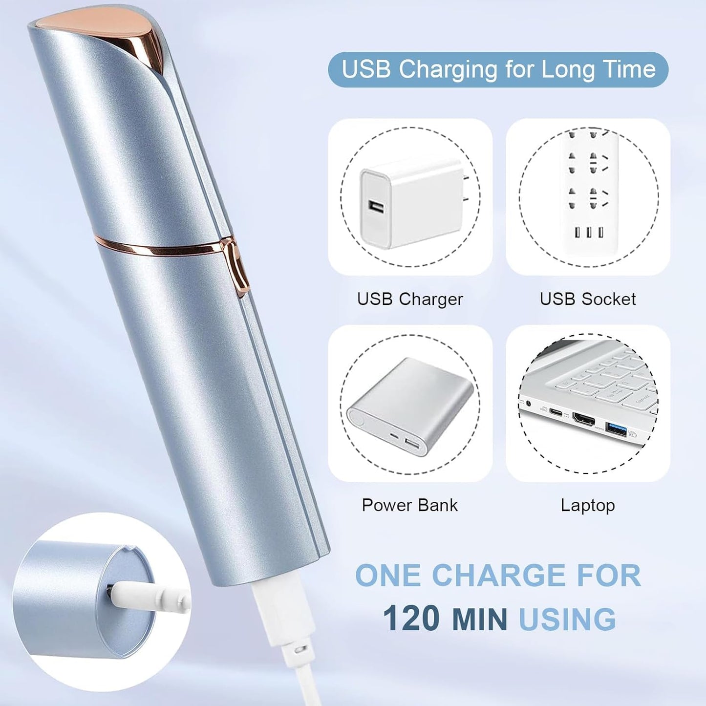 innobeaut Facial Hair Removal for Women, Electric Painless Facial Hair Remover for Face, Lip, Chin with USB Rechargeable, Blue with 3 PCS Heads