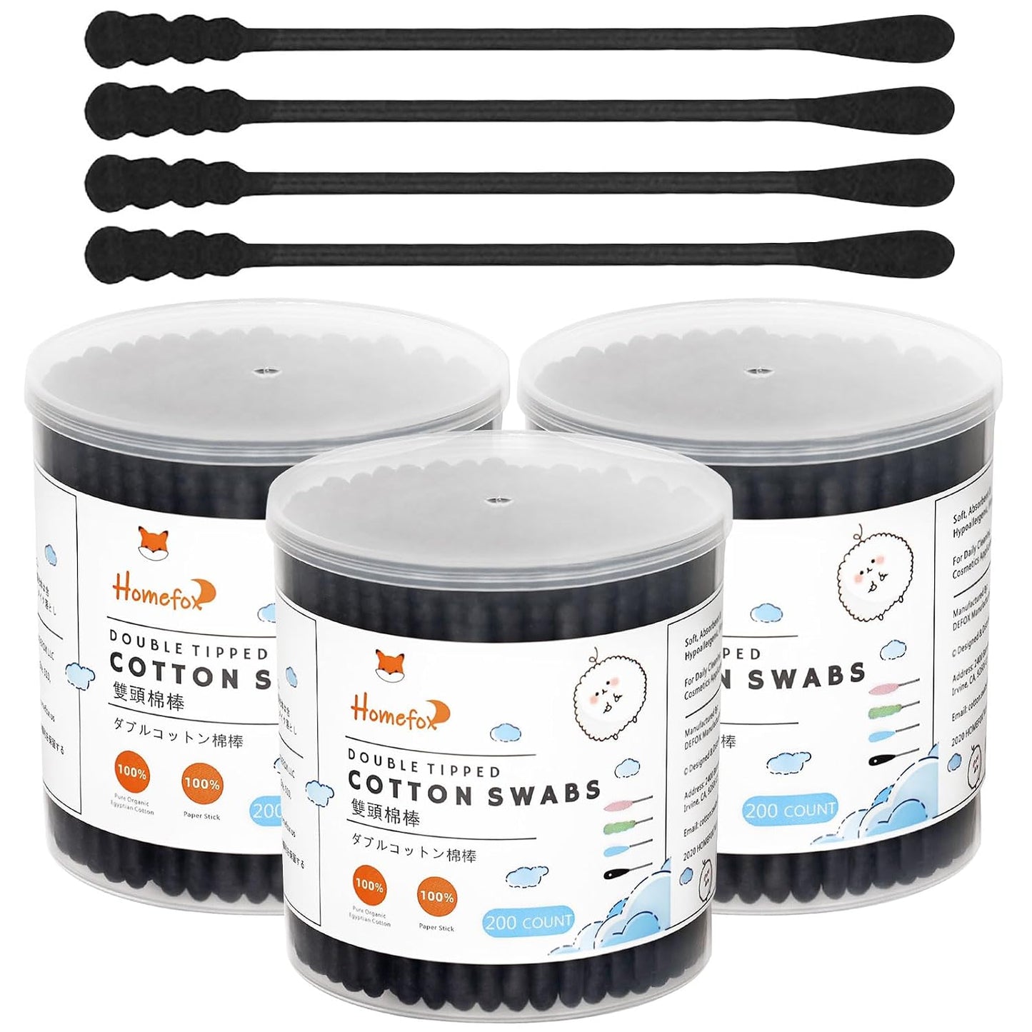 Blue Cotton Swabs - 200 Count Organic Spiral Cotton Buds | Lint-Free, Soft Tips, Double-Sided