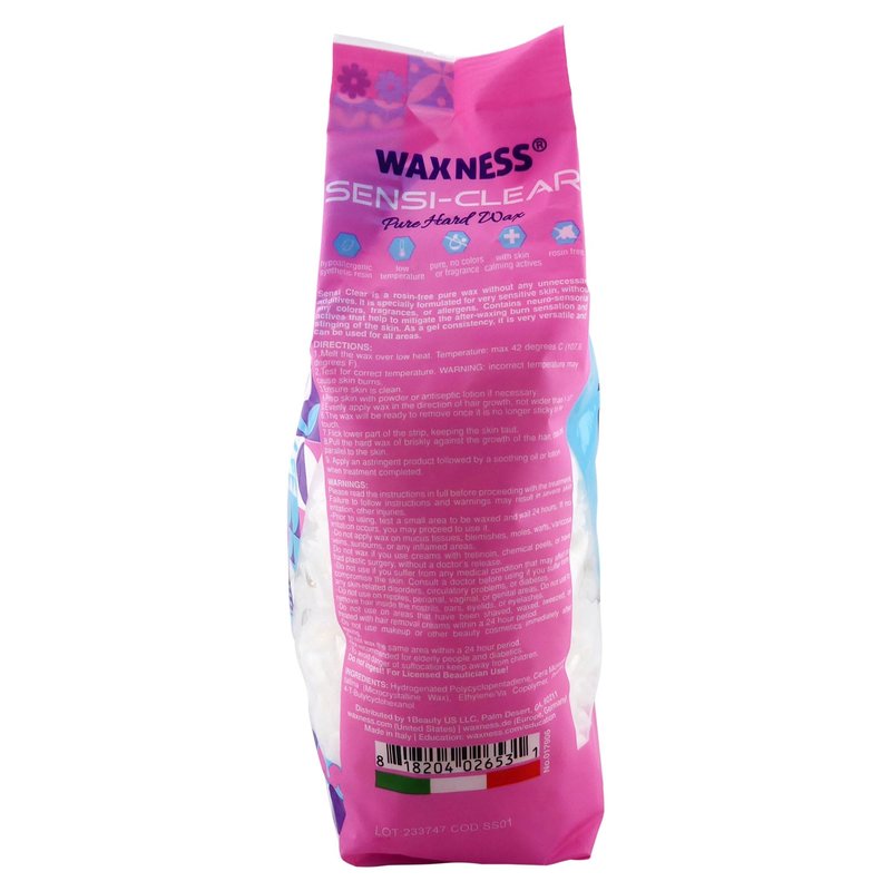 Waxness Sensi Clear Pure Hard Wax Beads 2.2 lb (1 kg) Pack of 2 – Stripless Professional Hard Wax for Face & Body, Smooth Application, Suitable for Sensitive Skin – Made in Italy