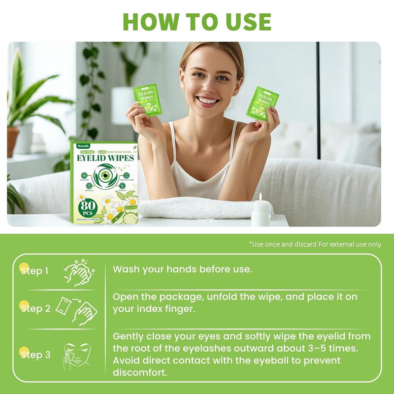 Eyelid Wipes - 80 Pcs Tea Tree Oil Cleansing Wipes for Sensitive Eyes | Alcohol-Free Daily Eye Care
