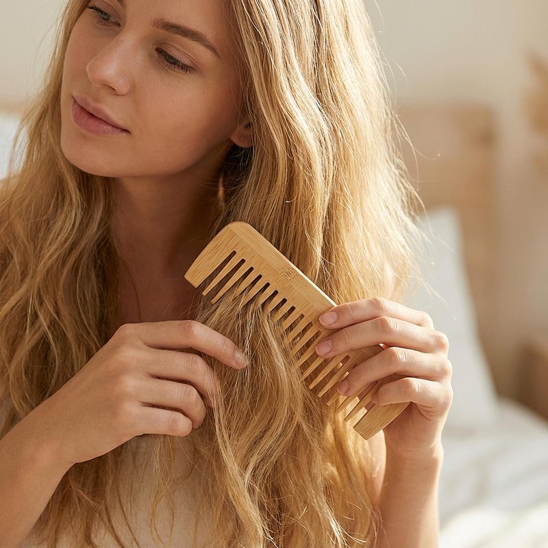 2 PCS Wooden Hair Pick Bamboo Hair Comb Pick for Beard Wide Tooth Comb Beard-Pick No Handle Wide Tooth Wooden Combs for Long Hairs Beard Women Men