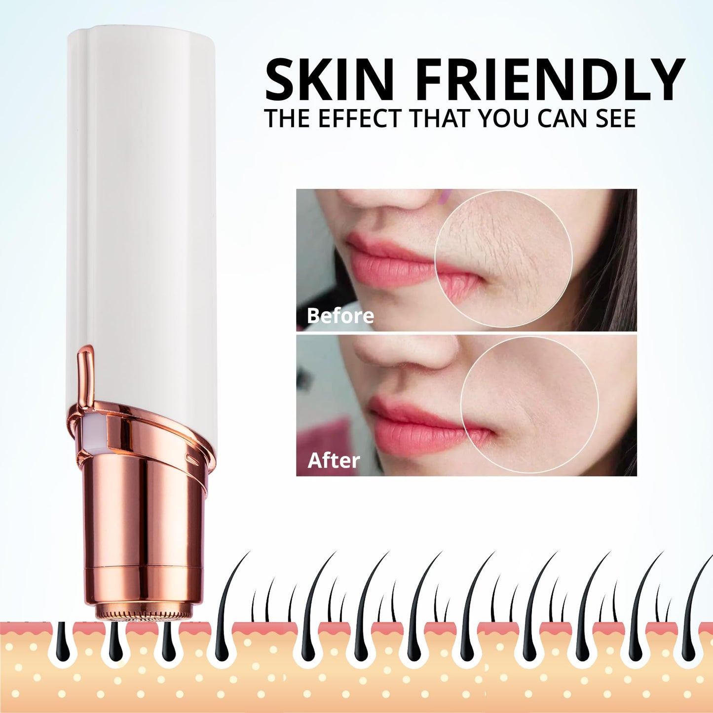 Facial Hair Removal for Women: Electric Hair Removal Device - Rechargeable Painless Face Razor for Chin Upper Lip Peach Fuzz with Light Gifts for Women(White)