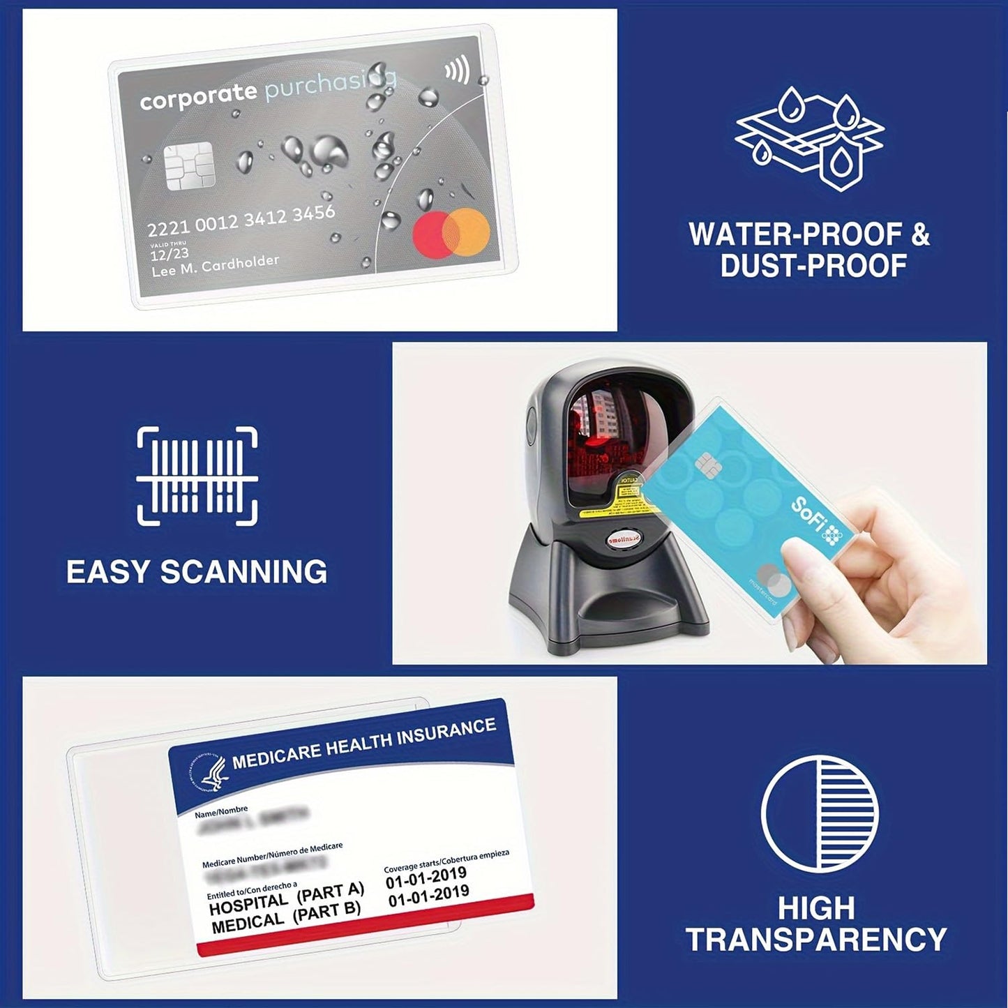 4 Pack Clear PVC Card Protector Sleeves, Waterproof, Scratch-Resistant, for Medicare, Credit, Business and Social Security Cards