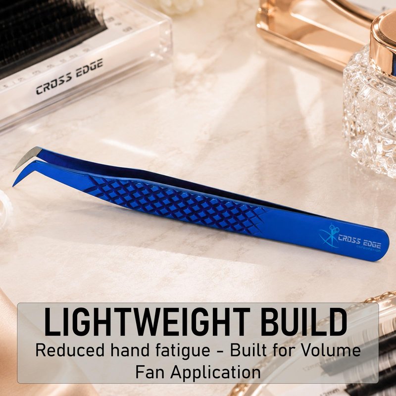 My Lash Tools Fiber Tip Lash Tweezers for Eyelash Extensions Professional Lash Tech Supplies Must Haves Volume Boot Eyelash Tweezers 12cm Stainless Steel Mink Fan Making Lashing Tweezer (Purple)